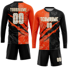 Load image into Gallery viewer, Custom Graffiti Pattern White Black Orange-Old Gold Sublimation Soccer Uniform Jersey
