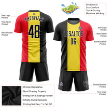 Load image into Gallery viewer, Custom Gold Black Red-White Sublimation Belgian Flag Soccer Uniform Jersey
