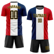 Load image into Gallery viewer, Custom Navy Black White Red-Gold Sublimation French Flag Soccer Uniform Jersey
