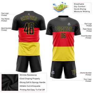 Custom Red Black-Gold Sublimation German Flag Soccer Uniform Jersey