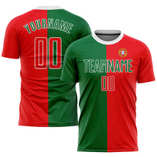 Load image into Gallery viewer, Custom Kelly Green Red-White Sublimation Portuguese Flag Soccer Uniform Jersey
