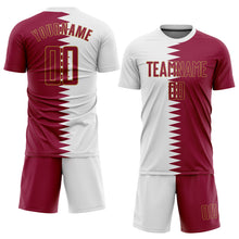 Load image into Gallery viewer, Custom White Crimson-Old Gold Sublimation Qatari Flag Soccer Uniform Jersey
