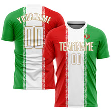 Load image into Gallery viewer, Custom Red White Kelly Green-Old Gold Sublimation Iranian Flag Soccer Uniform Jersey
