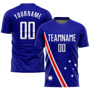 Custom Royal White-Red Sublimation Australian Flag Soccer Uniform Jersey