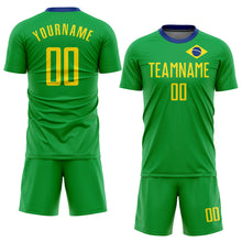 Load image into Gallery viewer, Custom Neon Green Gold-Royal Sublimation Brazilian Flag Soccer Uniform Jersey
