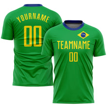 Load image into Gallery viewer, Custom Neon Green Gold-Royal Sublimation Brazilian Flag Soccer Uniform Jersey
