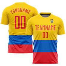 Load image into Gallery viewer, Custom Gold Red-Royal Sublimation Ecuador Flag Soccer Uniform Jersey
