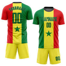 Load image into Gallery viewer, Custom Gold Kelly Green Red-Black Sublimation Senegalese Flag Soccer Uniform Jersey
