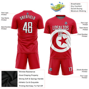 Custom Red White-Black Sublimation Tunisian Flag Soccer Uniform Jersey