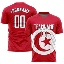 Load image into Gallery viewer, Custom Red White-Black Sublimation Tunisian Flag Soccer Uniform Jersey
