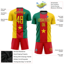 Load image into Gallery viewer, Custom Kelly Green Gold Red-Black Sublimation Cameroonian Flag Soccer Uniform Jersey
