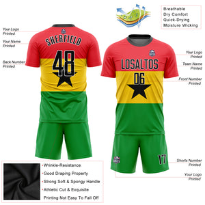 Custom Red Black Gold-Kelly Green Sublimation Ghanaian Flag Soccer Uniform Jersey