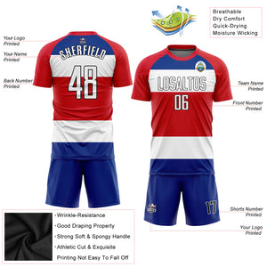 Custom Red White Royal-Black Sublimation Costa Rican Flag Soccer Uniform Jersey