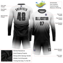 Load image into Gallery viewer, Custom White Black Sublimation Long Sleeve Fade Fashion Soccer Uniform Jersey
