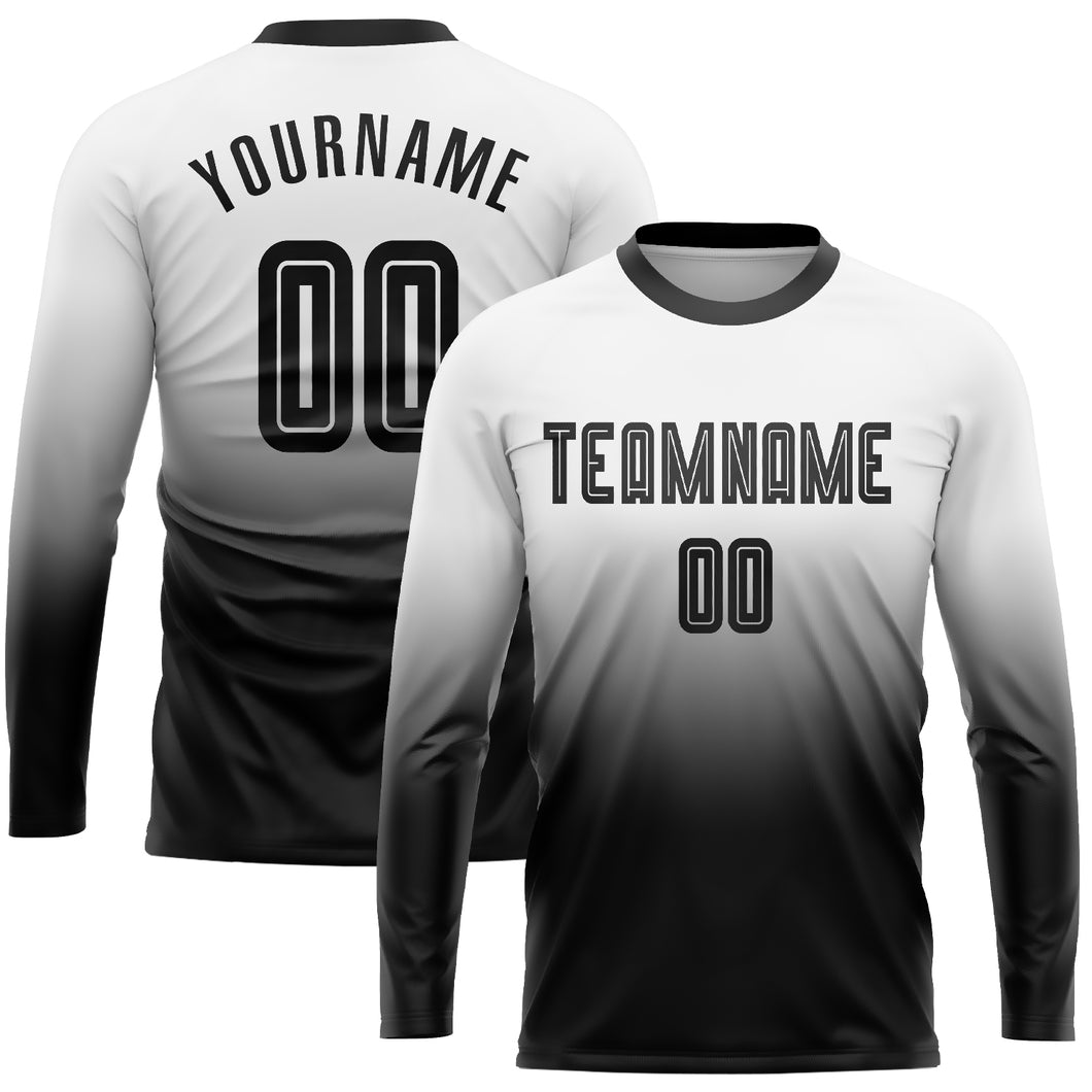 Custom White Black Sublimation Long Sleeve Fade Fashion Soccer Uniform Jersey