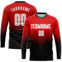 Load image into Gallery viewer, Custom Red White-Black Sublimation Long Sleeve Fade Fashion Soccer Uniform Jersey
