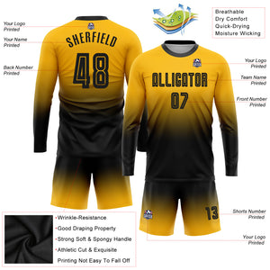 Custom Gold Black Sublimation Long Sleeve Fade Fashion Soccer Uniform Jersey