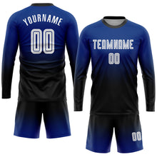 Load image into Gallery viewer, Custom Royal White-Black Sublimation Long Sleeve Fade Fashion Soccer Uniform Jersey
