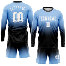 Load image into Gallery viewer, Custom Light Blue White-Black Sublimation Long Sleeve Fade Fashion Soccer Uniform Jersey
