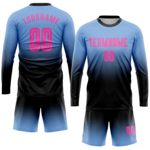 Load image into Gallery viewer, Custom Light Blue Pink-Black Sublimation Long Sleeve Fade Fashion Soccer Uniform Jersey
