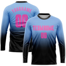 Load image into Gallery viewer, Custom Light Blue Pink-Black Sublimation Long Sleeve Fade Fashion Soccer Uniform Jersey
