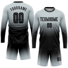 Load image into Gallery viewer, Custom Silver Black Sublimation Long Sleeve Fade Fashion Soccer Uniform Jersey
