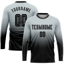 Load image into Gallery viewer, Custom Silver Black Sublimation Long Sleeve Fade Fashion Soccer Uniform Jersey
