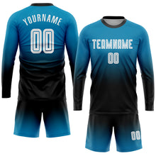 Load image into Gallery viewer, Custom Panther Blue White-Black Sublimation Long Sleeve Fade Fashion Soccer Uniform Jersey
