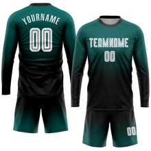Load image into Gallery viewer, Custom Midnight Green White-Black Sublimation Long Sleeve Fade Fashion Soccer Uniform Jersey
