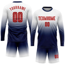 Load image into Gallery viewer, Custom White Red-Navy Sublimation Long Sleeve Fade Fashion Soccer Uniform Jersey
