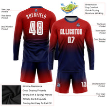 Load image into Gallery viewer, Custom Red White-Navy Sublimation Long Sleeve Fade Fashion Soccer Uniform Jersey
