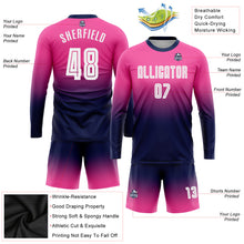 Load image into Gallery viewer, Custom Pink White-Navy Sublimation Long Sleeve Fade Fashion Soccer Uniform Jersey
