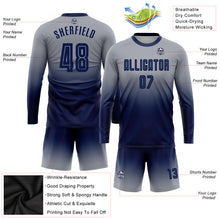 Load image into Gallery viewer, Custom Gray Navy Sublimation Long Sleeve Fade Fashion Soccer Uniform Jersey
