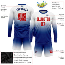 Load image into Gallery viewer, Custom White Red-Royal Sublimation Long Sleeve Fade Fashion Soccer Uniform Jersey
