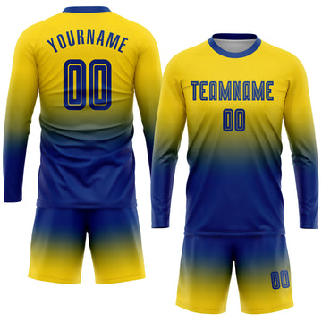 Custom Gold Royal Sublimation Long Sleeve Fade Fashion Soccer Uniform Jersey