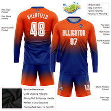Load image into Gallery viewer, Custom Orange White-Royal Sublimation Long Sleeve Fade Fashion Soccer Uniform Jersey
