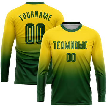 Custom Gold Green Sublimation Long Sleeve Fade Fashion Soccer Uniform Jersey