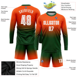 Custom Orange White-Green Sublimation Long Sleeve Fade Fashion Soccer Uniform Jersey