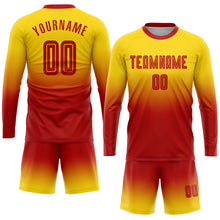 Load image into Gallery viewer, Custom Gold Red Sublimation Long Sleeve Fade Fashion Soccer Uniform Jersey
