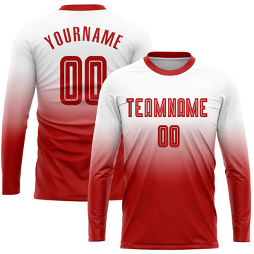 Custom White Red Sublimation Long Sleeve Fade Fashion Soccer Uniform Jersey