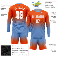 Load image into Gallery viewer, Custom Orange White-Light Blue Sublimation Long Sleeve Fade Fashion Soccer Uniform Jersey
