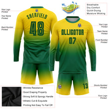 Load image into Gallery viewer, Custom Gold Kelly Green Sublimation Long Sleeve Fade Fashion Soccer Uniform Jersey
