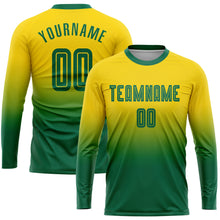 Load image into Gallery viewer, Custom Gold Kelly Green Sublimation Long Sleeve Fade Fashion Soccer Uniform Jersey
