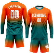Load image into Gallery viewer, Custom Orange White-Teal Sublimation Long Sleeve Fade Fashion Soccer Uniform Jersey
