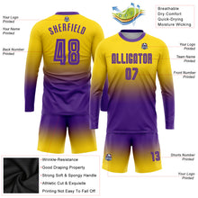 Load image into Gallery viewer, Custom Gold Purple Sublimation Long Sleeve Fade Fashion Soccer Uniform Jersey
