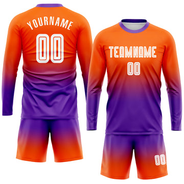 Custom Orange White-Purple Sublimation Long Sleeve Fade Fashion Soccer Uniform Jersey