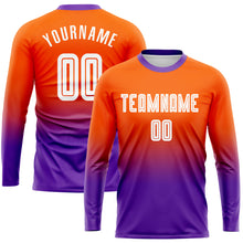 Load image into Gallery viewer, Custom Orange White-Purple Sublimation Long Sleeve Fade Fashion Soccer Uniform Jersey
