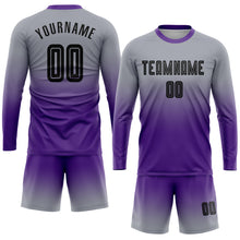 Load image into Gallery viewer, Custom Gray Black-Purple Sublimation Long Sleeve Fade Fashion Soccer Uniform Jersey
