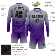 Load image into Gallery viewer, Custom Gray Black-Purple Sublimation Long Sleeve Fade Fashion Soccer Uniform Jersey
