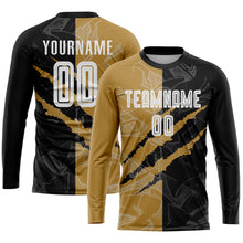 Load image into Gallery viewer, Custom Graffiti Pattern White Black-Old Gold Sublimation Soccer Uniform Jersey
